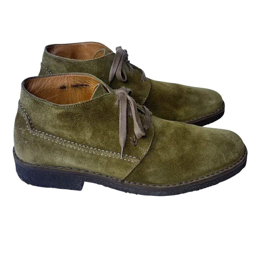 John Varvatos Chukka Boots Suede Green Lace Up Handmade ITALY Mens 10.5 RARE